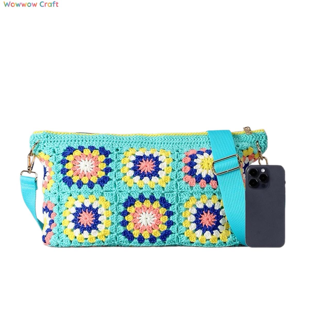 Shoulder Bags,Crossbodies,Crochet Bags,Crochet Granny Square Flower Block Crossbody Bag - Crocheted Shoulder Bag